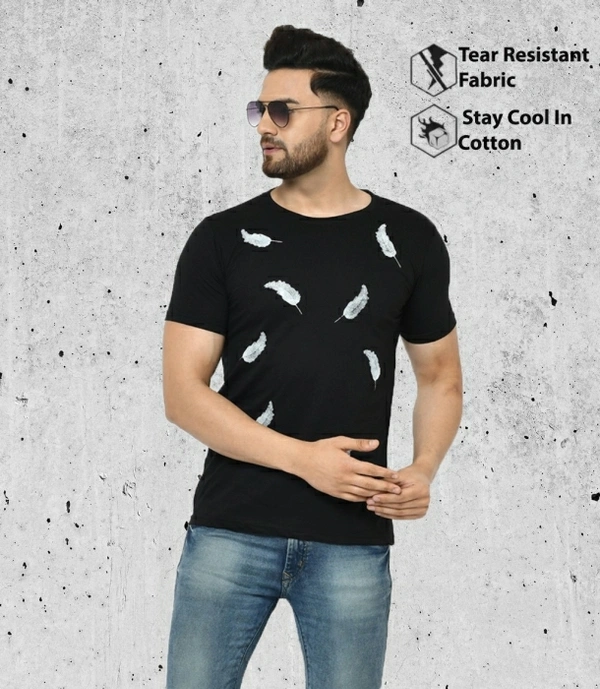 Smartees Printed Men Round Neck Black T-Shirt - Black 🖤, XL