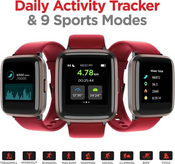boAt Storm Smartwatch (Red Strap, Regular) - Red, 3.3 cms (1.3 inches)