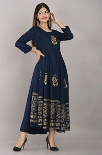 Lee Moda Women Printed Flared Kurta - Blue 💙, S
