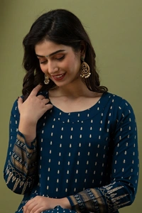 Lee Moda Women Printed Flared Kurta Teal Blue 💙 - Teal Blue 💙, L