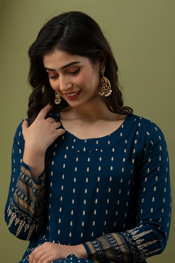 Lee Moda Women Printed Flared Kurta Teal Blue 💙 - Teal Blue 💙, L