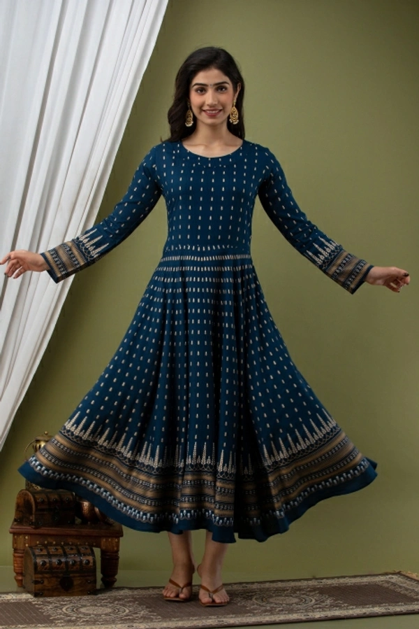 Lee Moda Women Printed Flared Kurta Teal Blue 💙 - Teal Blue 💙, XL