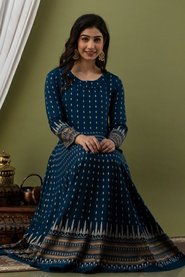 Lee Moda Women Printed Flared Kurta Teal Blue 💙 - Teal Blue 💙, XL