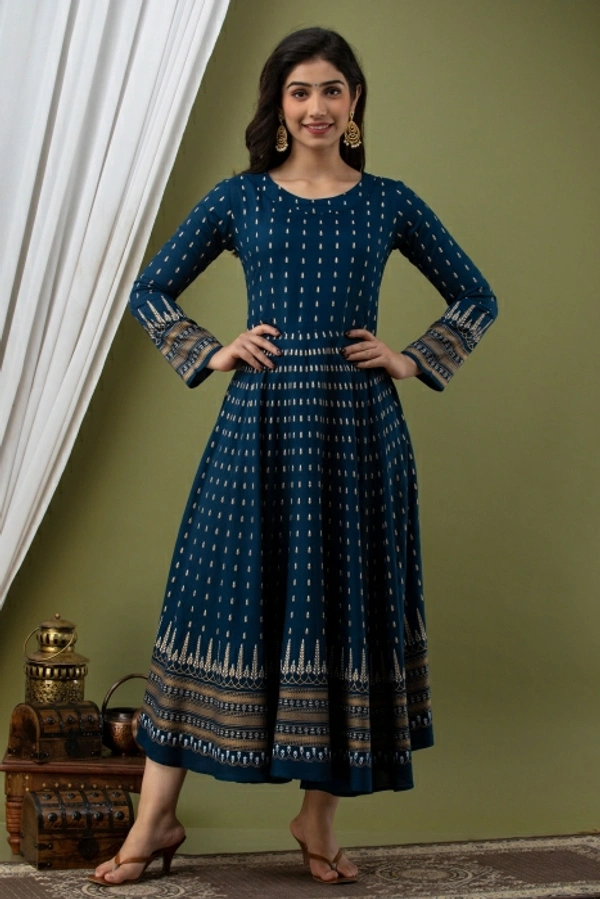 Lee Moda Women Printed Flared Kurta Teal Blue 💙 - Teal Blue 💙, XL