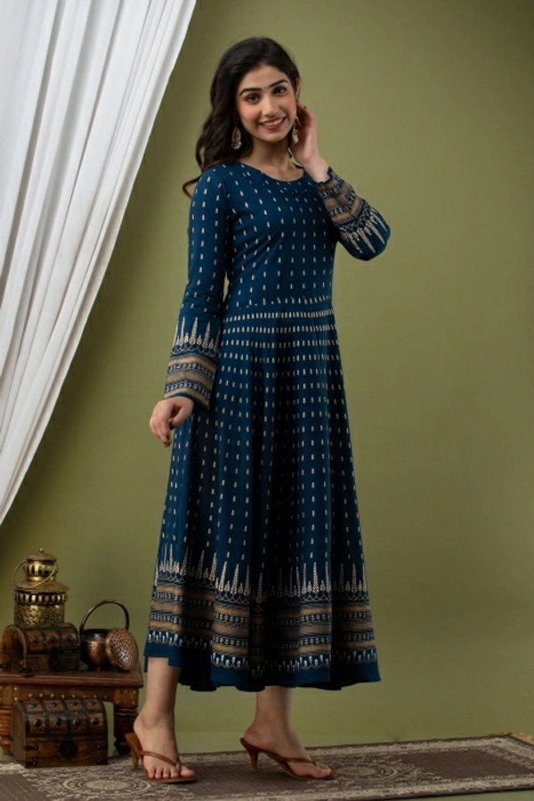 Lee Moda Women Printed Flared Kurta Teal Blue 💙 - Teal Blue 💙, XXL