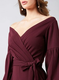 Selvia Women Wrap Maroon Dress - Maroon, S