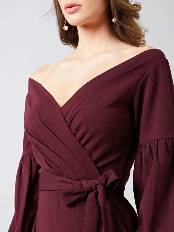 Selvia Women Wrap Maroon Dress - Maroon, S