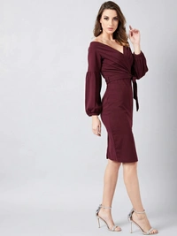 Selvia Women Wrap Maroon Dress - Maroon, M