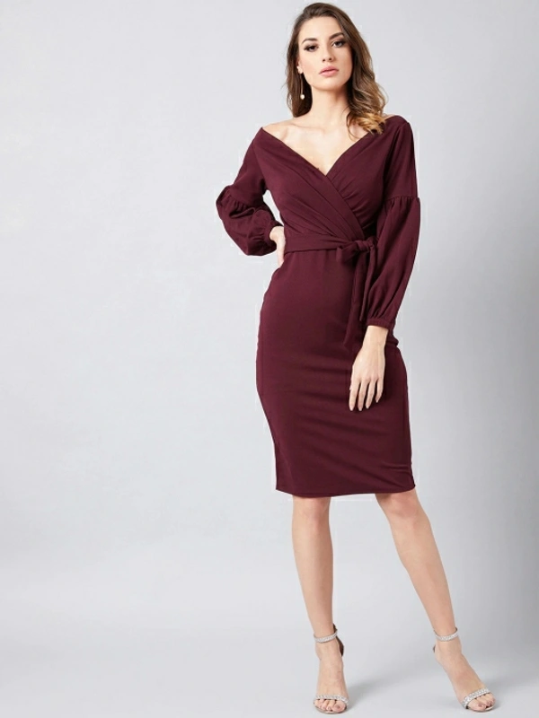 Selvia Women Wrap Maroon Dress - Maroon, XXL