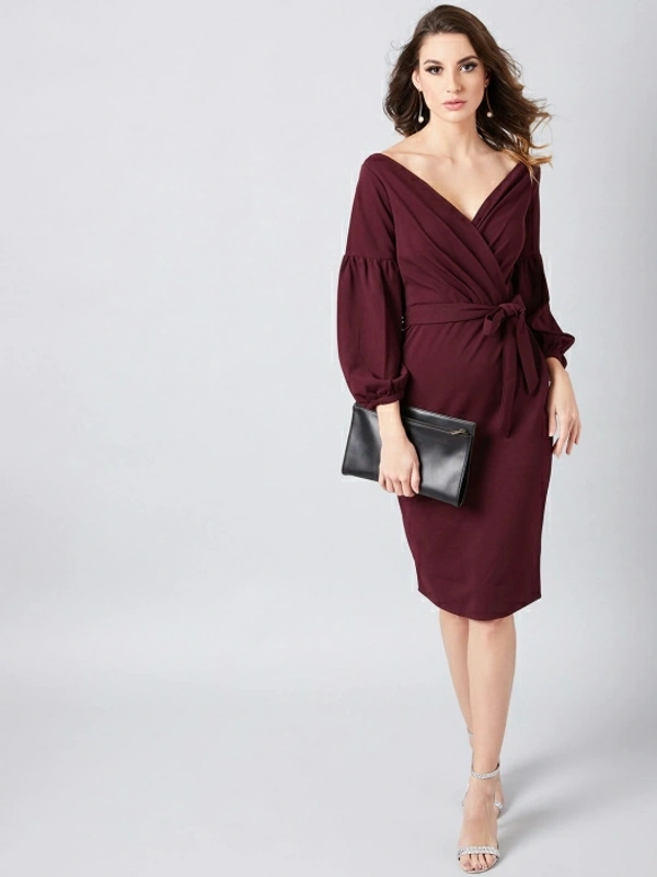 Selvia Women Wrap Maroon Dress - Maroon, XXL