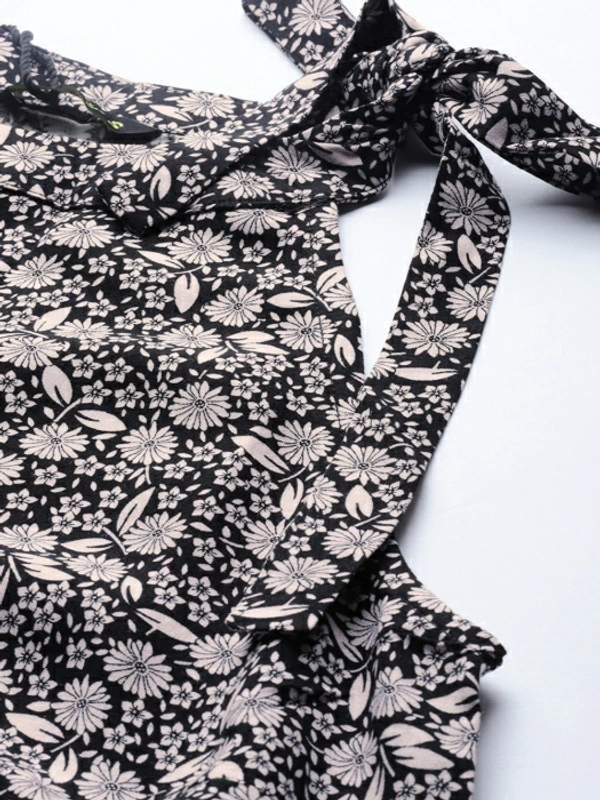 Dressberry Casual No Sleeve Printed Women Black Top - S