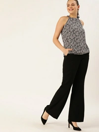 Dressberry Casual No Sleeve Printed Women Black Top - M
