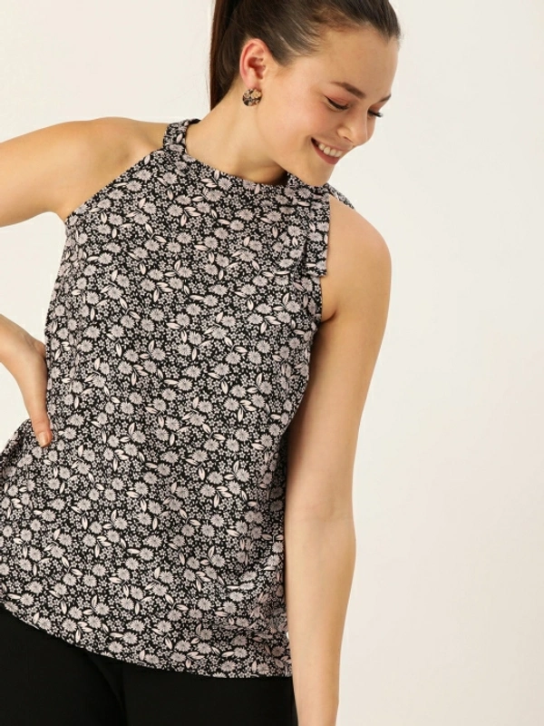 Dressberry Casual No Sleeve Printed Women Black Top - M