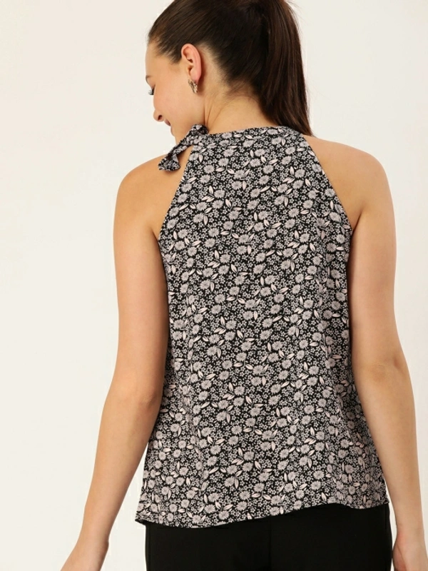 Dressberry Casual No Sleeve Printed Women Black Top - M
