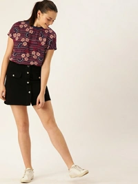 Dressberry Casual Short Sleeve Floral Print Women Maroon Top - Maroon, M