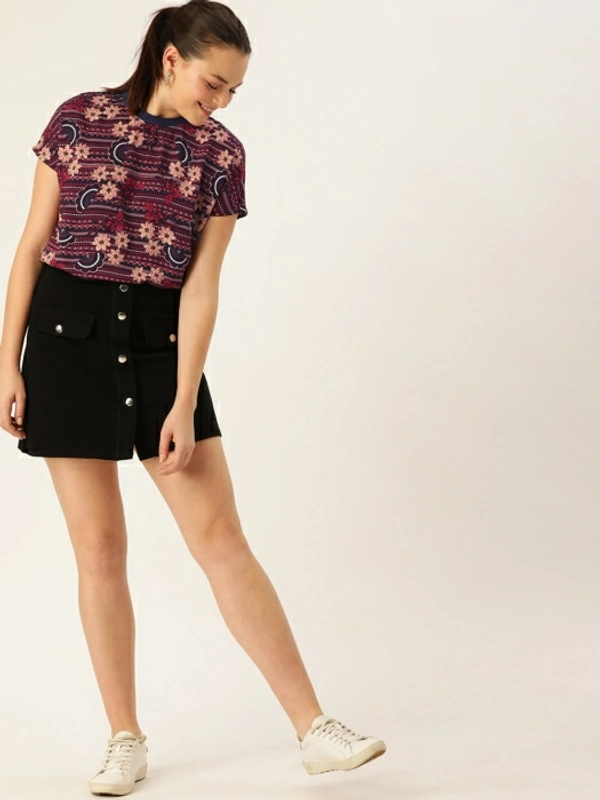 Dressberry Casual Short Sleeve Floral Print Women Maroon Top - Maroon, M