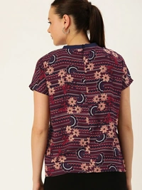 Dressberry Casual Short Sleeve Floral Print Women Maroon Top - Maroon, M
