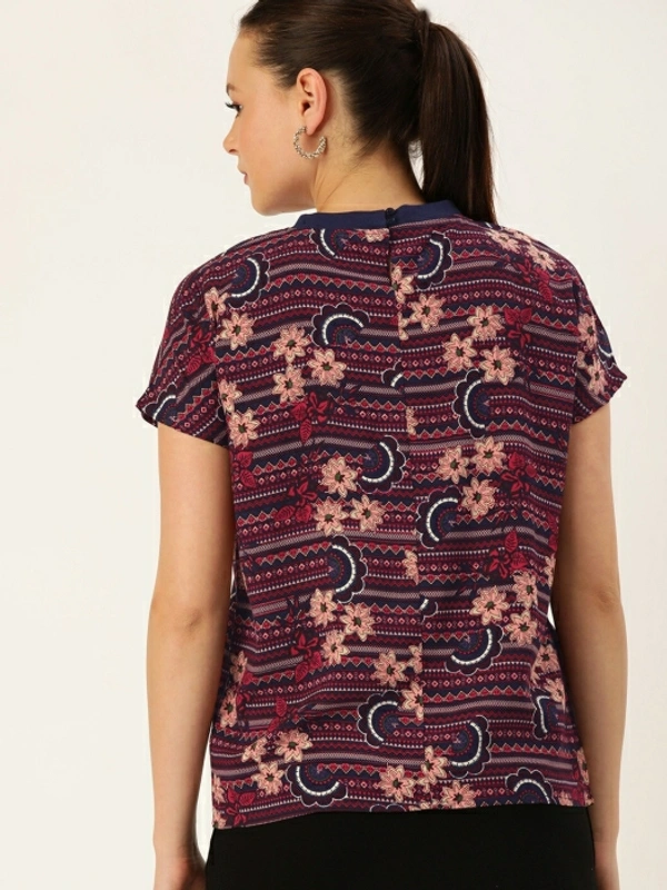 Dressberry Casual Short Sleeve Floral Print Women Maroon Top - Maroon, M