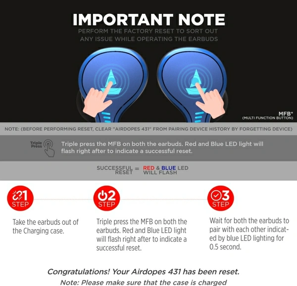 boAt Airdopes 431 / Airdopes 433 Bluetooth Headset  Blue💙 - Blue 💙