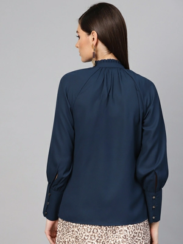 Sassafras Casual Cuffed Sleeve Solid Women Top - Navy Blue 💙, XS