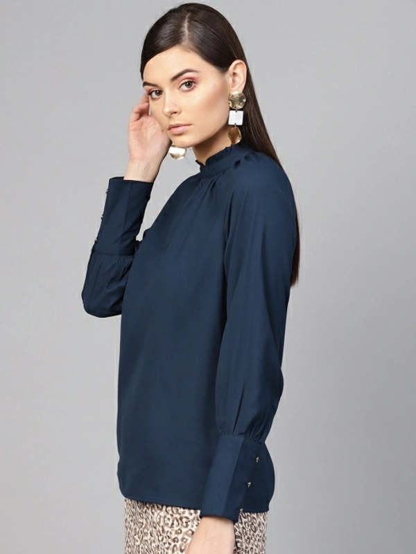 Sassafras Casual Cuffed Sleeve Solid Women Top - Navy Blue 💙, L