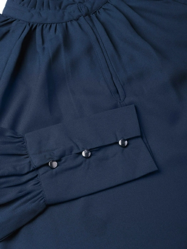 Sassafras Casual Cuffed Sleeve Solid Women Top - Navy Blue 💙, L