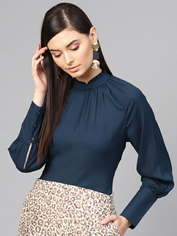 Sassafras Casual Cuffed Sleeve Solid Women Top - Navy Blue 💙, XL