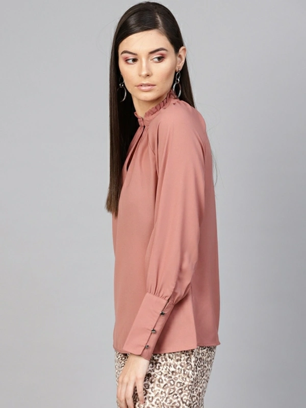 Sassafras Casual Cuffed Sleeve Solid Women Pink Top - Pink, S