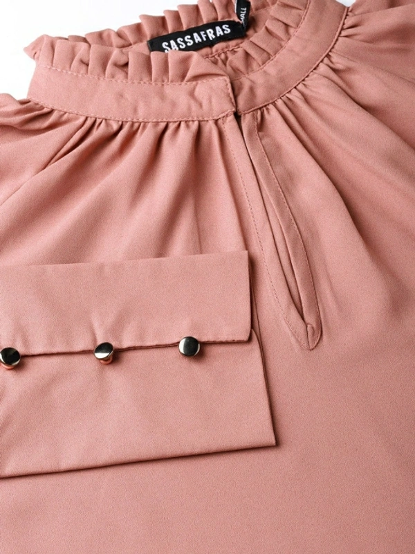 Sassafras Casual Cuffed Sleeve Solid Women Pink Top - Pink, S