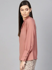 Sassafras Casual Cuffed Sleeve Solid Women Pink Top - Pink, M