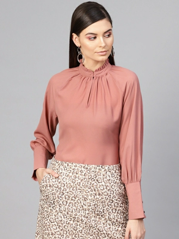 Sassafras Casual Cuffed Sleeve Solid Women Pink Top - Pink, M