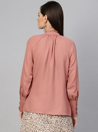 Sassafras Casual Cuffed Sleeve Solid Women Pink Top - Pink, M