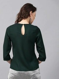Sassafras Casual 3/4 Sleeve Solid Women Green Top - Green 💚, XS