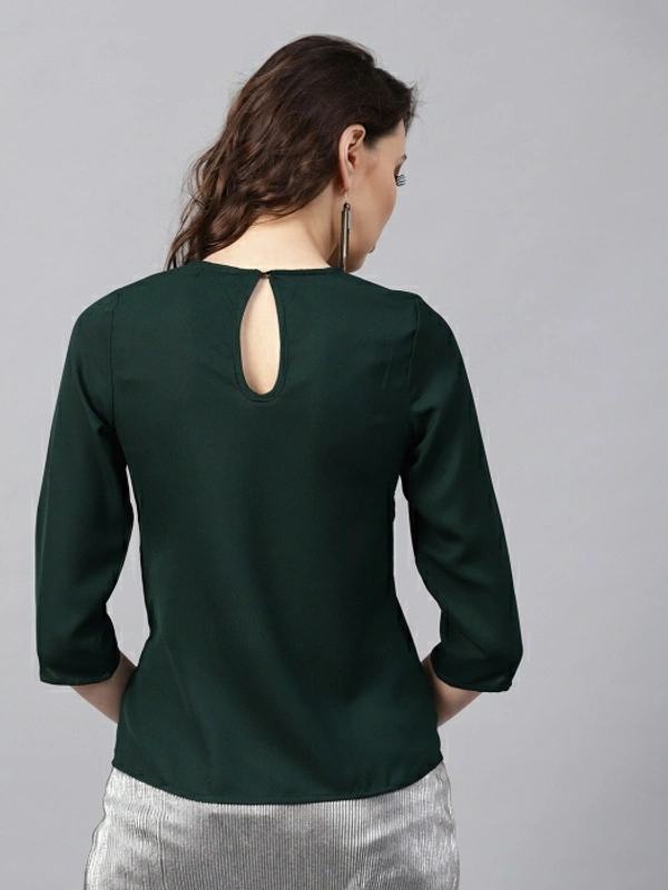 Sassafras Casual 3/4 Sleeve Solid Women Green Top - Green 💚, XS