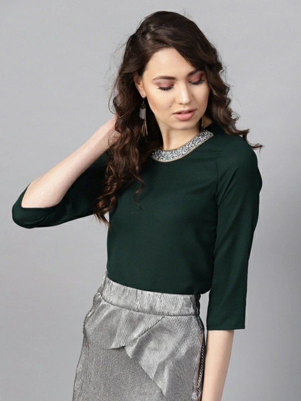 Sassafras Casual 3/4 Sleeve Solid Women Green Top - Green 💚, XS