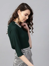 Sassafras Casual 3/4 Sleeve Solid Women Green Top - Green 💚, XS