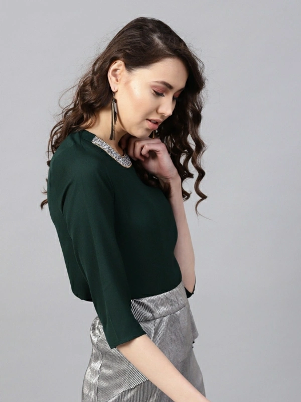 Sassafras Casual 3/4 Sleeve Solid Women Green Top - Green 💚, XS