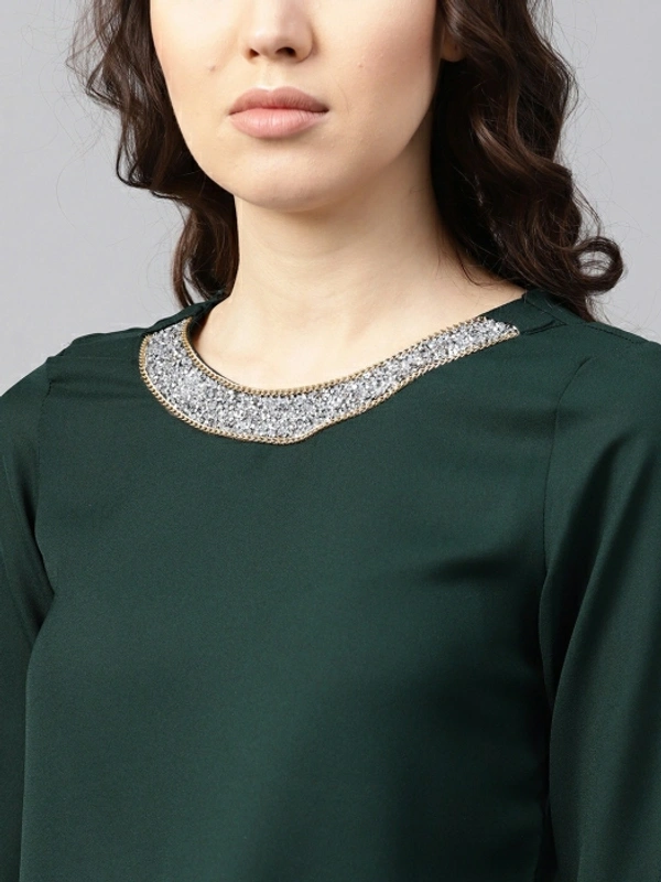 Sassafras Casual 3/4 Sleeve Solid Women Green Top - Green 💚, XS