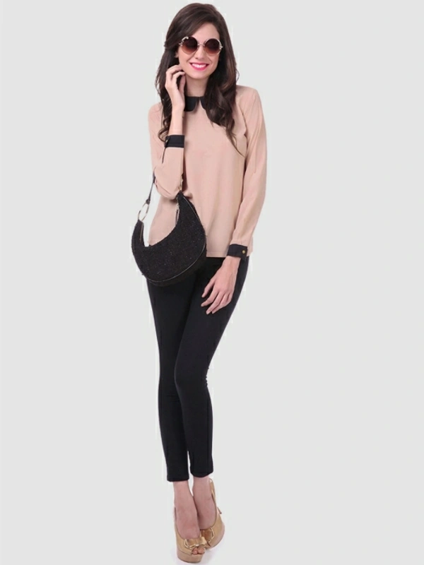 Sassafras Casual Full Sleeve Solid Women Beige Top - Beige, L