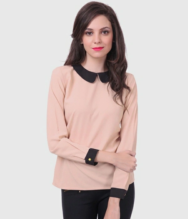 Sassafras Casual Full Sleeve Solid Women Beige Top - Beige, XXL