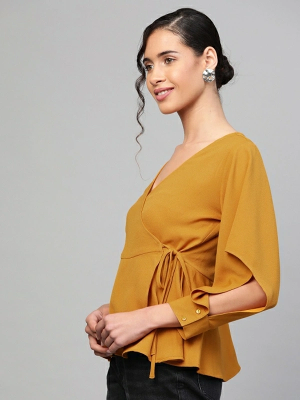 Sassafras Casual Cuffed Sleeve Solid Women Yellow Top - Mustard, XS