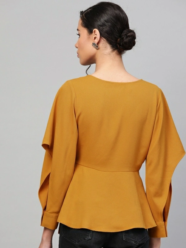 Sassafras Casual Cuffed Sleeve Solid Women Yellow Top - Mustard, XS