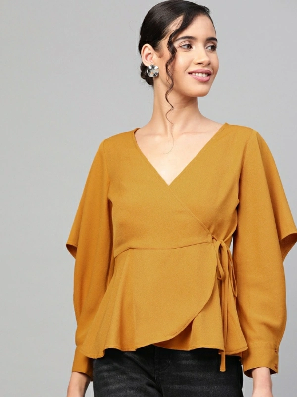Sassafras Casual Cuffed Sleeve Solid Women Yellow Top - Mustard, S