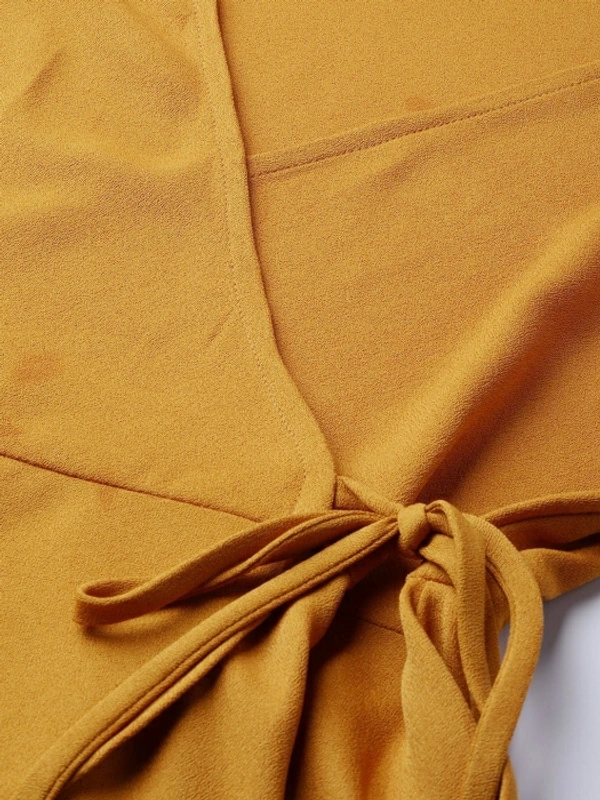 Sassafras Casual Cuffed Sleeve Solid Women Yellow Top - Mustard, S