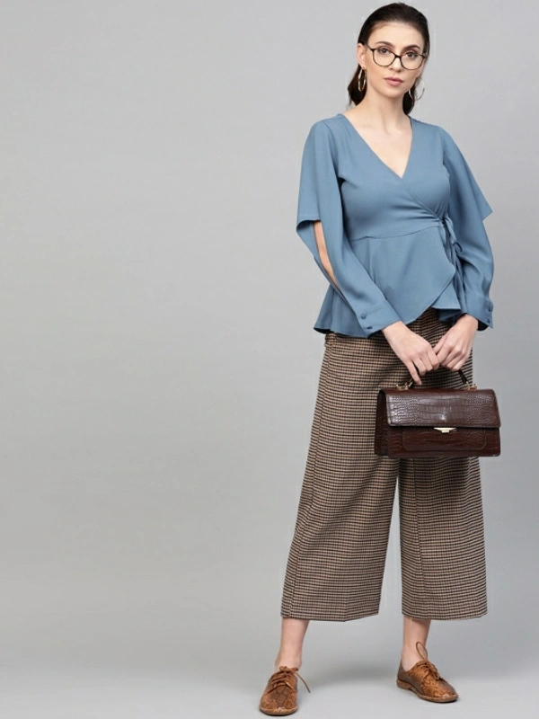 Sassafras Casual Cuffed Sleeve Solid Women Blue Top - Teal Blue 💙, XS