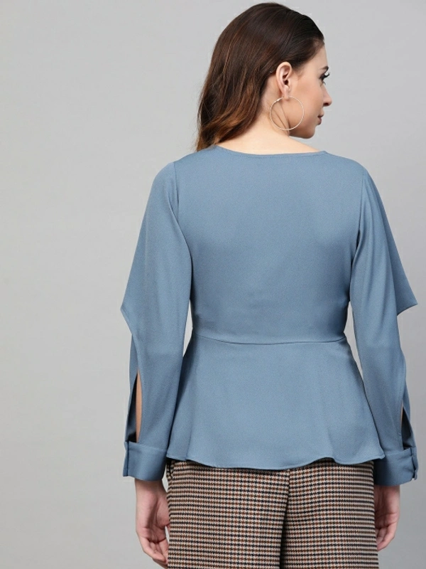 Sassafras Casual Cuffed Sleeve Solid Women Blue Top - Teal Blue 💙, XS