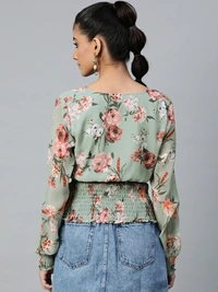 Sassafras Casual Full Sleeve Printed Women Light Green Top - Green 💚, L