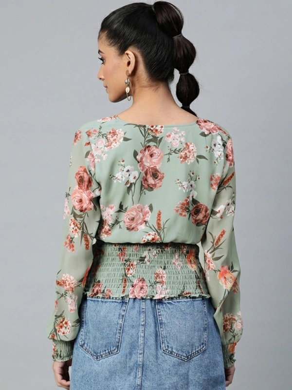 Sassafras Casual Full Sleeve Printed Women Light Green Top - Green 💚, L