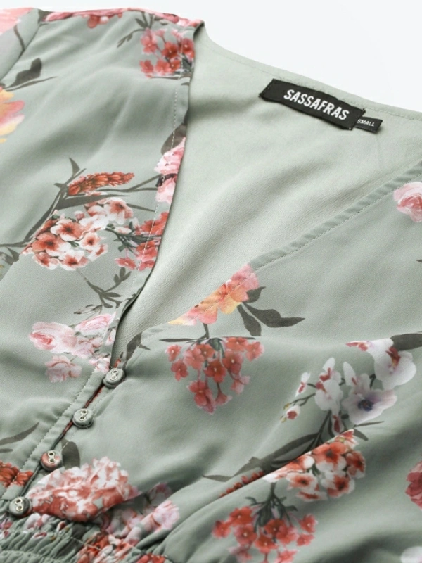 Sassafras Casual Full Sleeve Printed Women Light Green Top - Green 💚, L