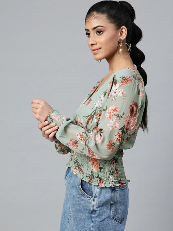 Sassafras Casual Full Sleeve Printed Women Light Green Top - Green 💚, XL